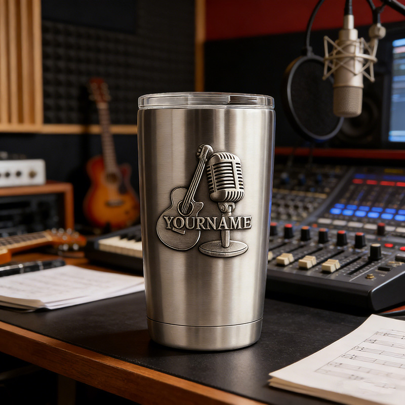 Personalized Guitar Microphones Stainless Steel Tumbler Custom Name Gift for Singer Guitarist Music Lovers for Performances Birthdays Holiday Parties