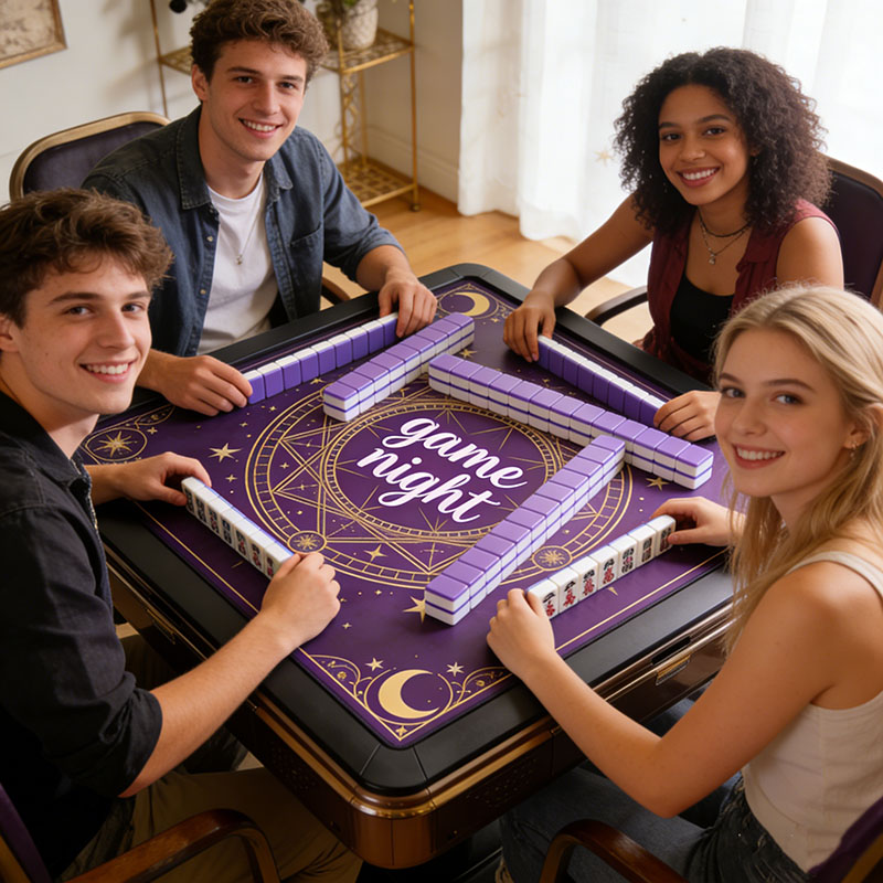 Personalized Magic Game Night Mahjong Mat Custom Title Mahjong Mat Neoprene Game Surface Travel Portable Playing