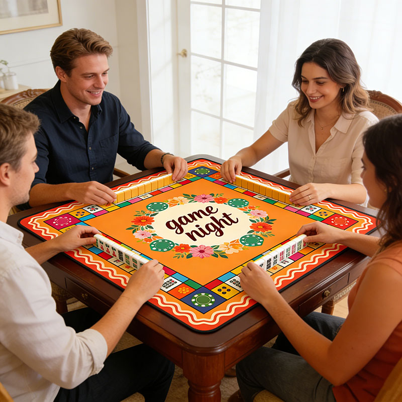 Personalized Retro Ethnic Style Game Night Mahjong Mat Game Mat Custom Text Gift Neoprene Game Surface Travel Portable Playing for Game Night Holiday