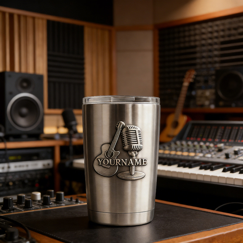 Personalized Guitar Microphones Stainless Steel Tumbler Custom Name Gift for Singer Guitarist Music Lovers for Performances Birthdays Holiday Parties