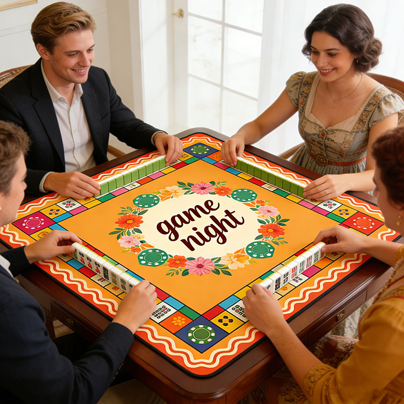 Personalized Retro Ethnic Style Game Night Mahjong Mat Game Mat Custom Text Gift Neoprene Game Surface Travel Portable Playing for Game Night Holiday