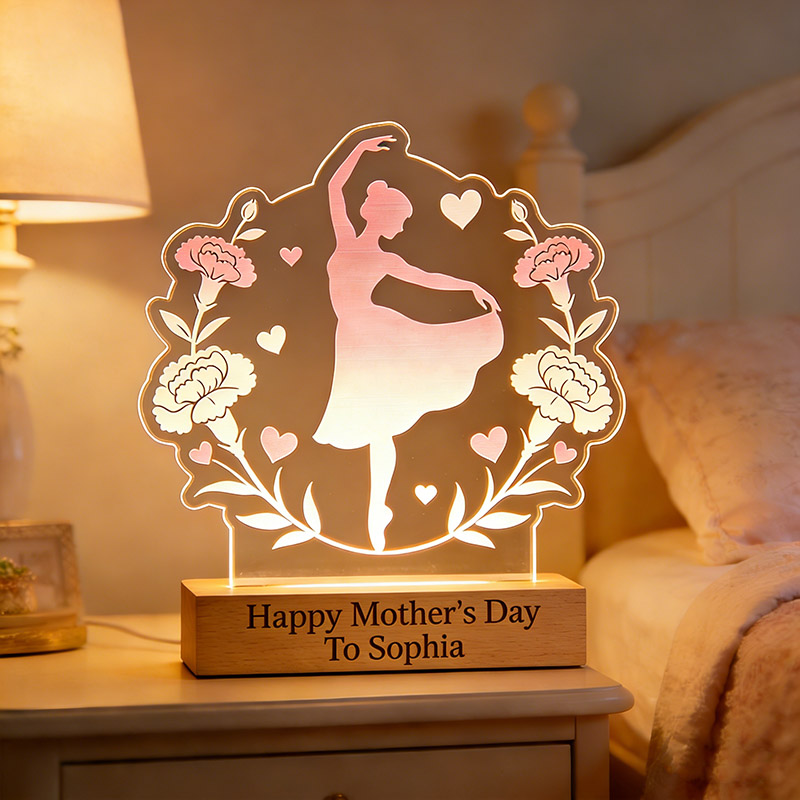 Personalized Mother's Day LED Night Light Custom Engraved Text and Photo for Mom for Dancers for Birthday Performance Mother Day