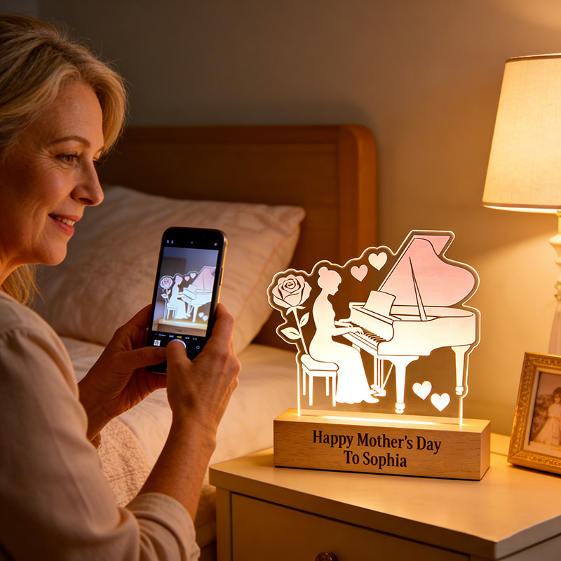 Personalized Mother's Day LED Night Light Custom Engraved Text and Photo for Mom for Pianist Music Lovers Teacher for Birthday Performance Mother Day