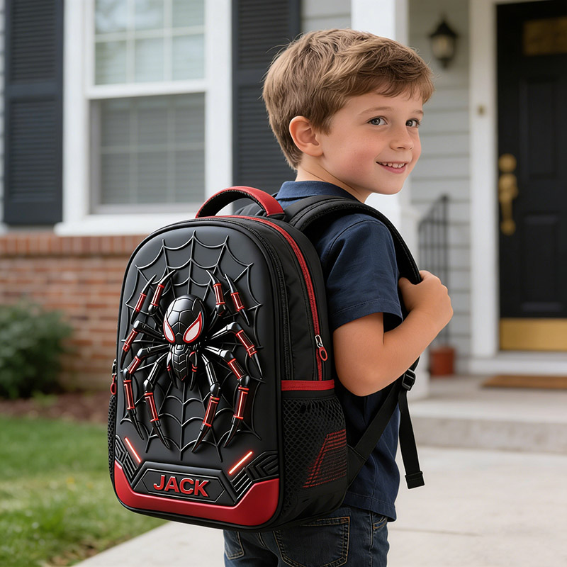 Personalized Cool Spider Theme Backpack Custom Name for Kids Movie Lovers Birthday Black to School Christmas Gift