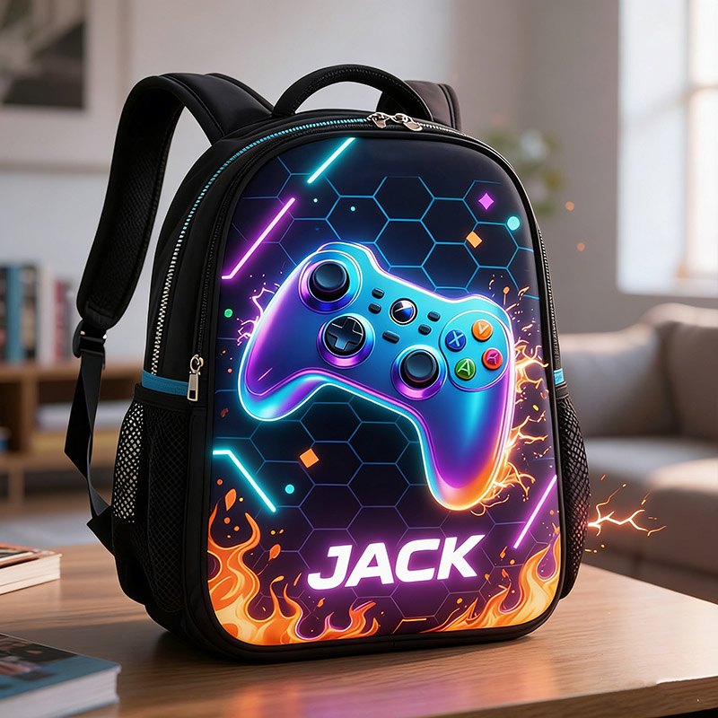 Personalized Children's Game Controller Gamer Theme School Bag Custom Name for Kids Game Lovers Birthday Black to School Christmas Gift