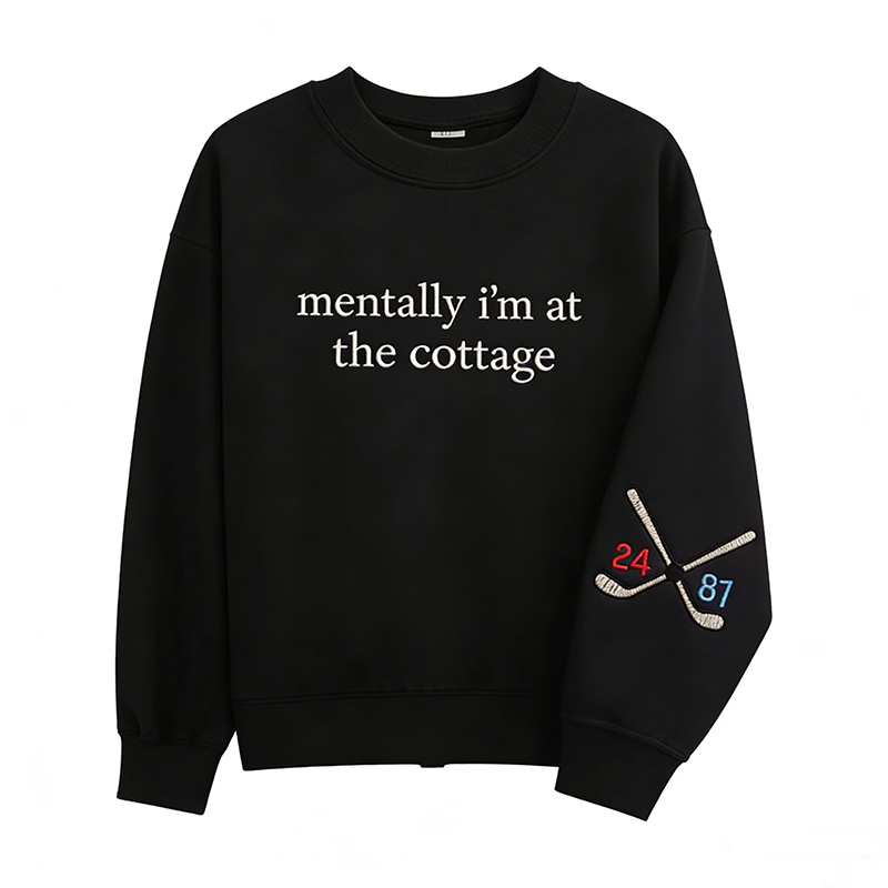 Personalized Mentally I’m at the Cottage Embroidered Sweatshirt Heated Movie Rivalry Hockey Romance LGBT Crewneck Cozy Fan Gift for TV Lovers Book Lovers
