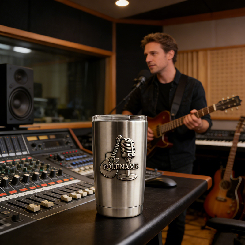 Personalized Guitar Microphones Stainless Steel Tumbler Custom Name Gift for Singer Guitarist Music Lovers for Performances Birthdays Holiday Parties