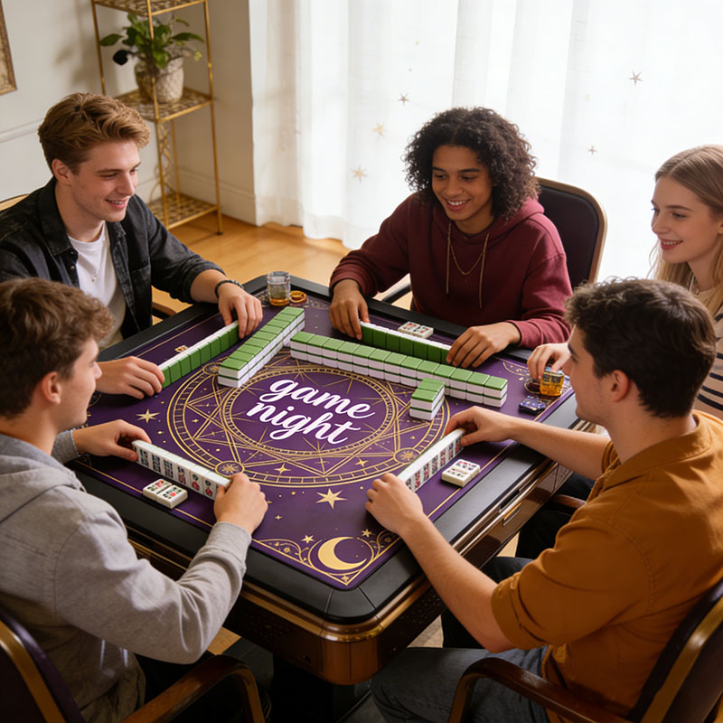 Personalized Magic Game Night Mahjong Mat Custom Title Mahjong Mat Neoprene Game Surface Travel Portable Playing