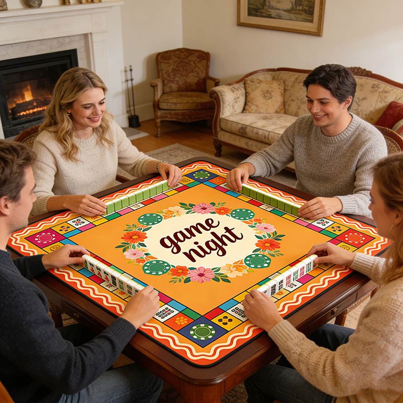 Personalized Retro Ethnic Style Game Night Mahjong Mat Game Mat Custom Text Gift Neoprene Game Surface Travel Portable Playing for Game Night Holiday