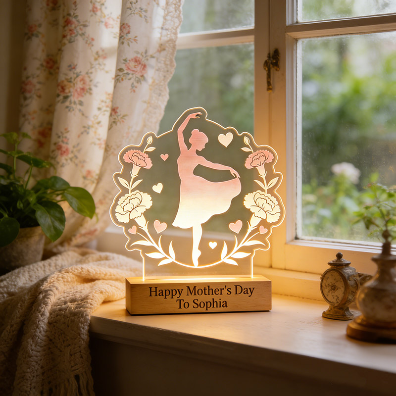 Personalized Mother's Day LED Night Light Custom Engraved Text and Photo for Mom for Dancers for Birthday Performance Mother Day
