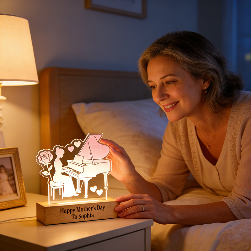 Personalized Mother's Day LED Night Light Custom Engraved Text and Photo for Mom for Pianist Music Lovers Teacher for Birthday Performance Mother Day