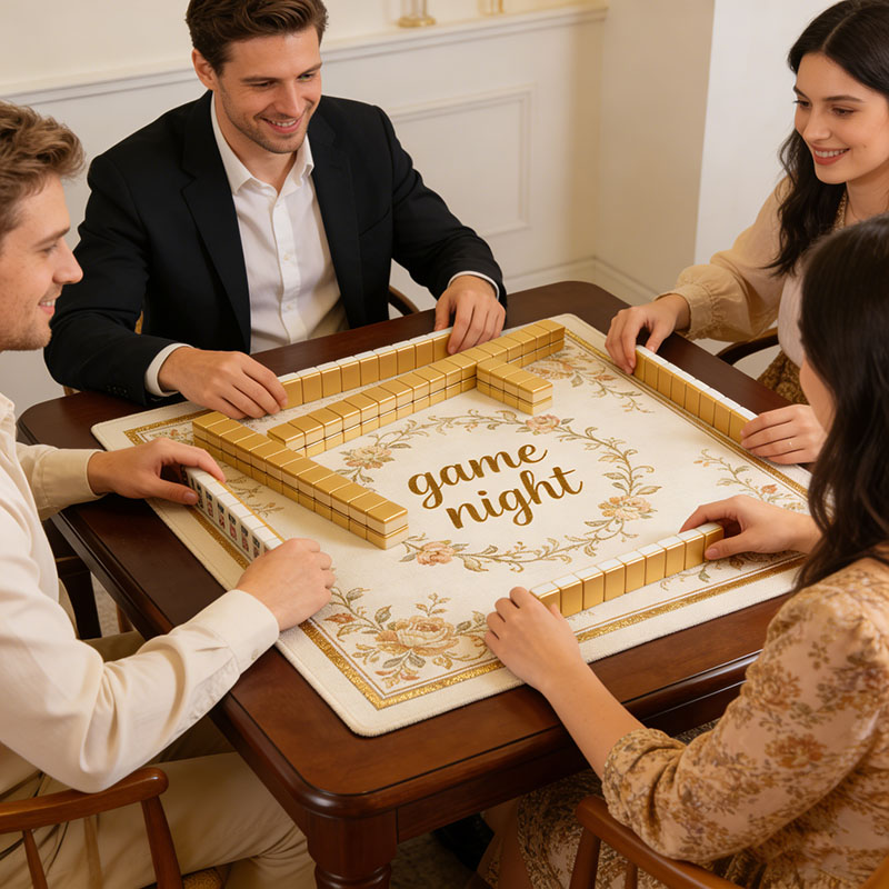 Personalized Retro Gold Game Night Mahjong Mat Game Mat Custom Text Gift Neoprene Game Surface Travel Portable Playing for Game Night Holiday