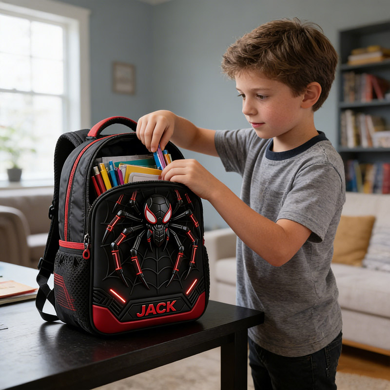 Personalized Cool Spider Theme Backpack Custom Name for Kids Movie Lovers Birthday Black to School Christmas Gift