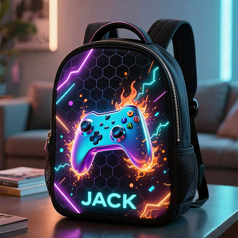 Personalized Children's Game Controller Gamer Theme School Bag Custom Name for Kids Game Lovers Birthday Black to School Christmas Gift
