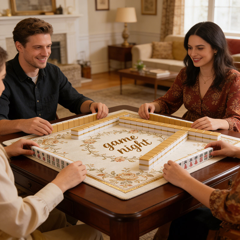 Personalized Retro Gold Game Night Mahjong Mat Game Mat Custom Text Gift Neoprene Game Surface Travel Portable Playing for Game Night Holiday