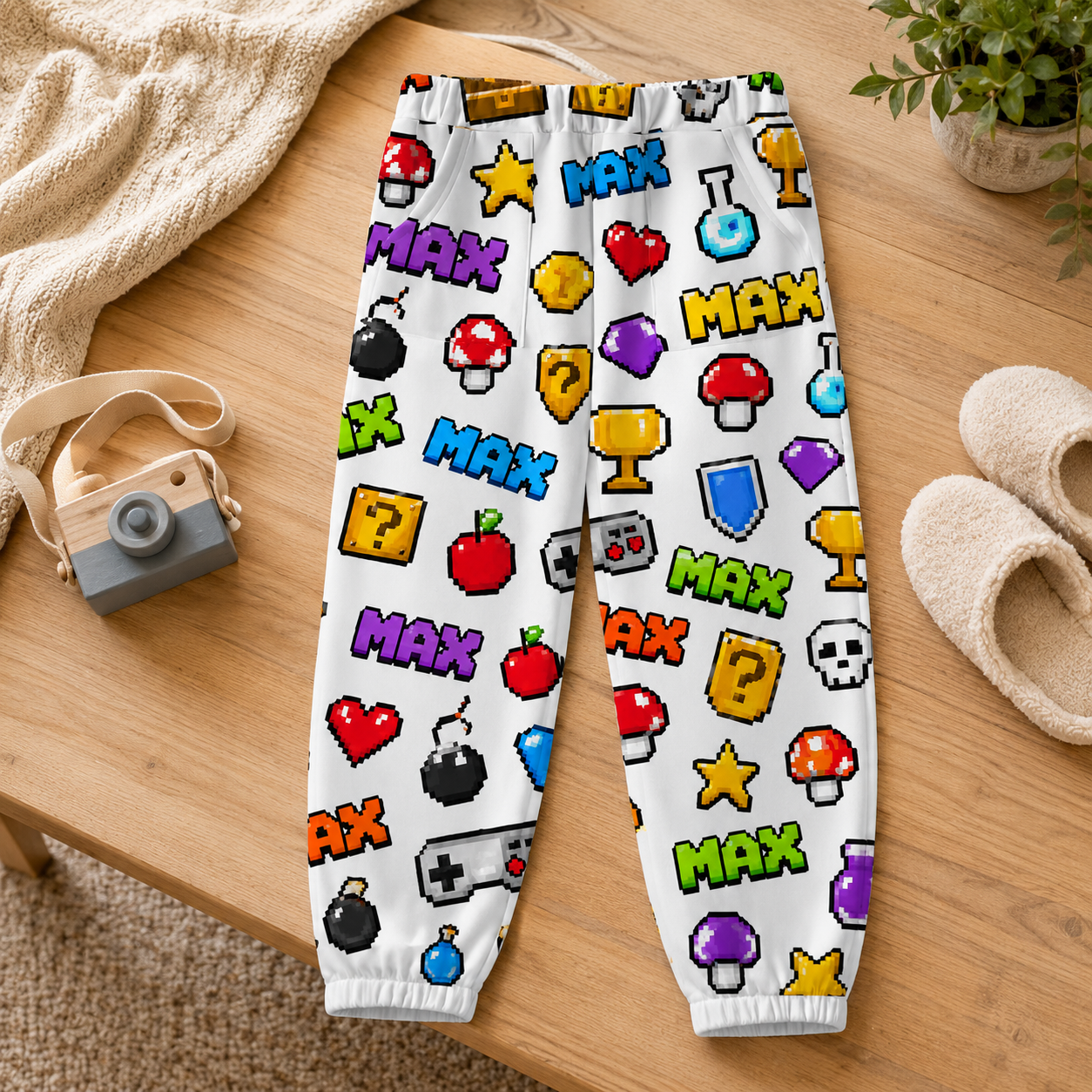 Personalized Colorful Cartoon Smiley Face Fun Elastic Waist Toddler Kids Casual Lounge Sweatpants Design