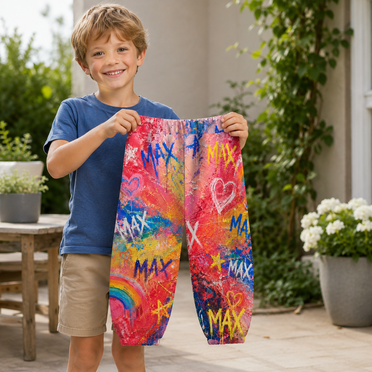 Personalized Colorful Tie Dye Rainbow Name Print Boys Girls Elastic Waist Toddler Kids Jogger Sweatpants Design