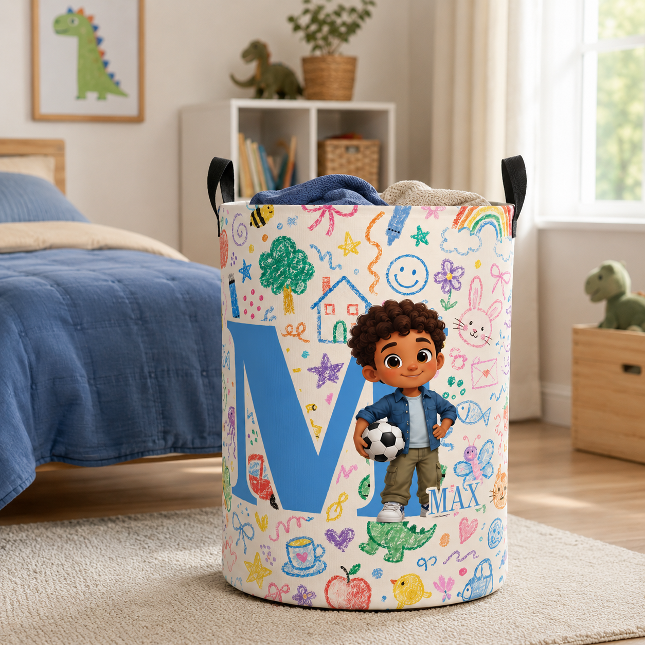 Personalized Girl and Boy Initial Laundry Basket Kids Room Storage Bin Cute Kids Alphabet Toy Organizer For Nursery And Bedroom