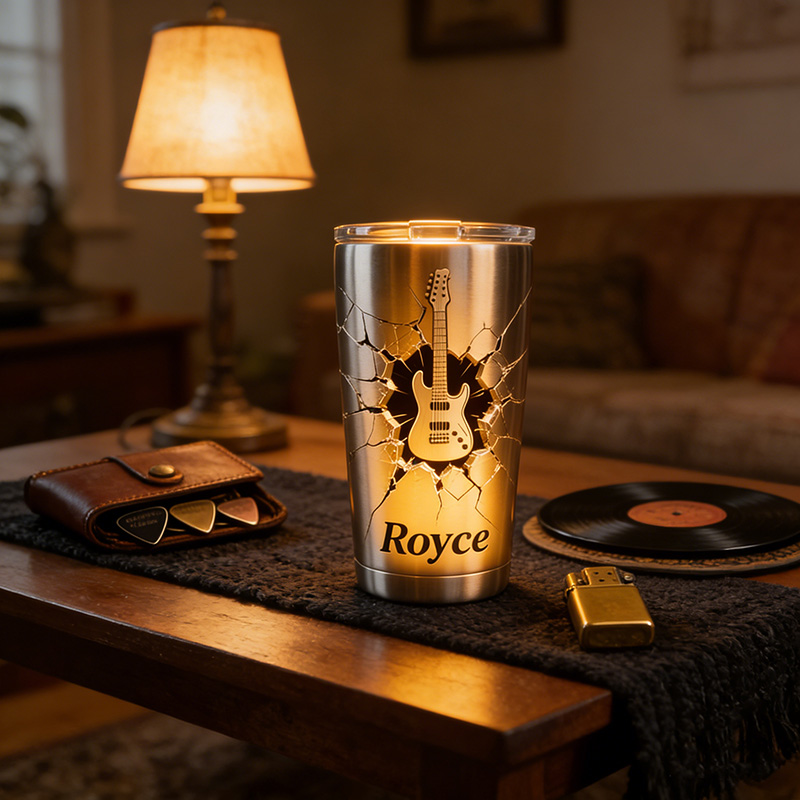 Personalized Guitar Shatter Style Stainless Steel Tumbler Custom Name Gift for Guitarists Band Members Music Lovers for Performances Birthdays Holiday Parties