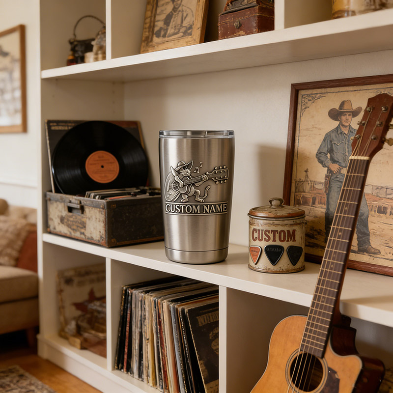 Personalized Furry Animal Playing the Guitar Stainless Steel Tumbler Custom Name Gift for Guitarists Band Members Music Lovers for Performances Birthdays Holiday Parties