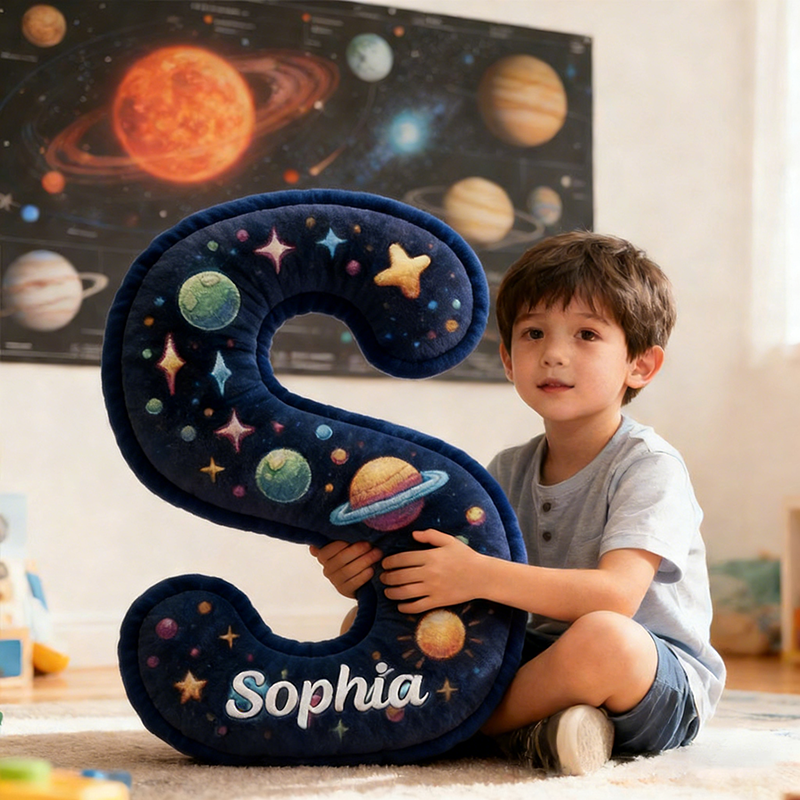 Personalized Neon Space Alphabet Pillow Galaxy Letters Pillow Galaxy Astronaut Rocket Planet Pillow Gifts for Kid Science Fiction Fans