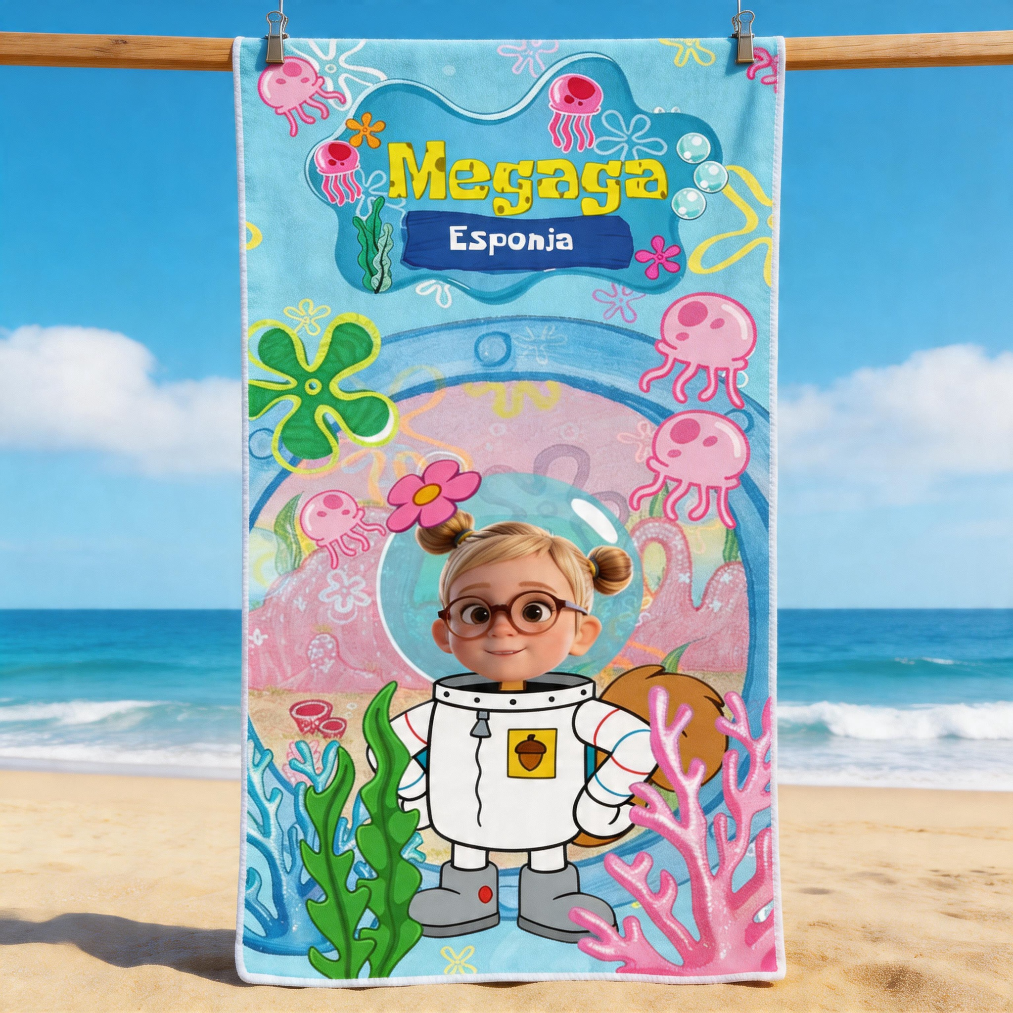 Personalized Kids Beach Towel Custom Name Photo Towel Cute Ocean Theme Swim Pool Gift For Girls Boys