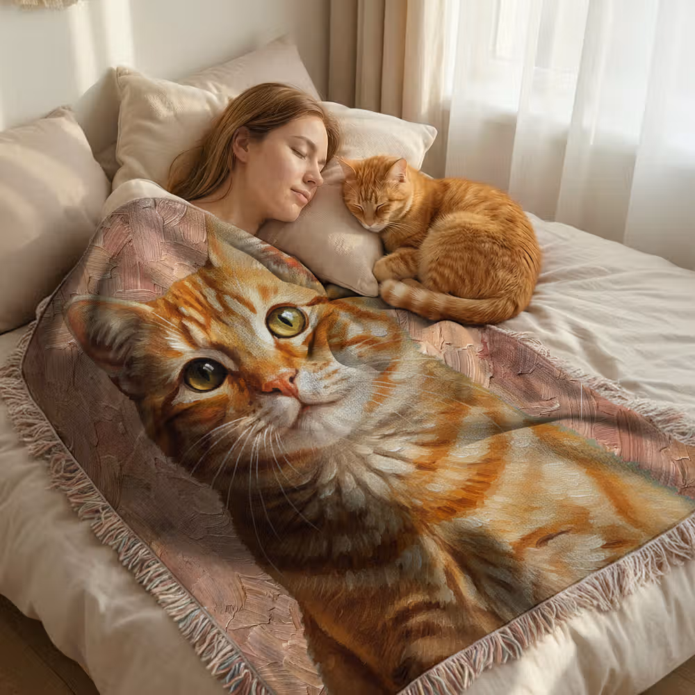 Personalized Pet Oil Painting Photo Tassel Soft Throw Blanket with Name Home Decor Birthday Gift for Pet Lover