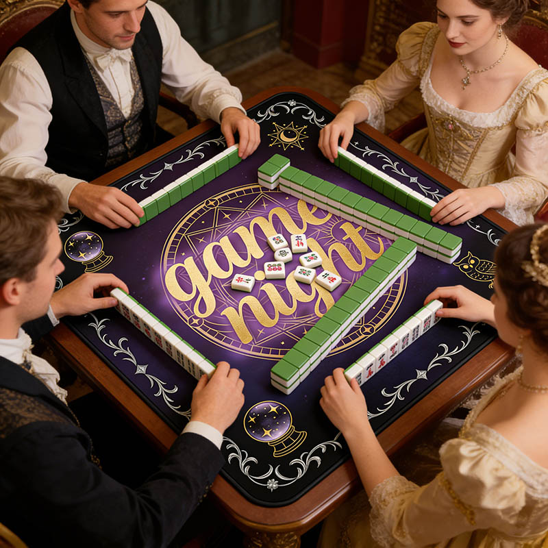 Personalized Magic Game Night Mahjong Mat Game Mat Custom Title Gift Neoprene Game Surface Travel Portable Playing