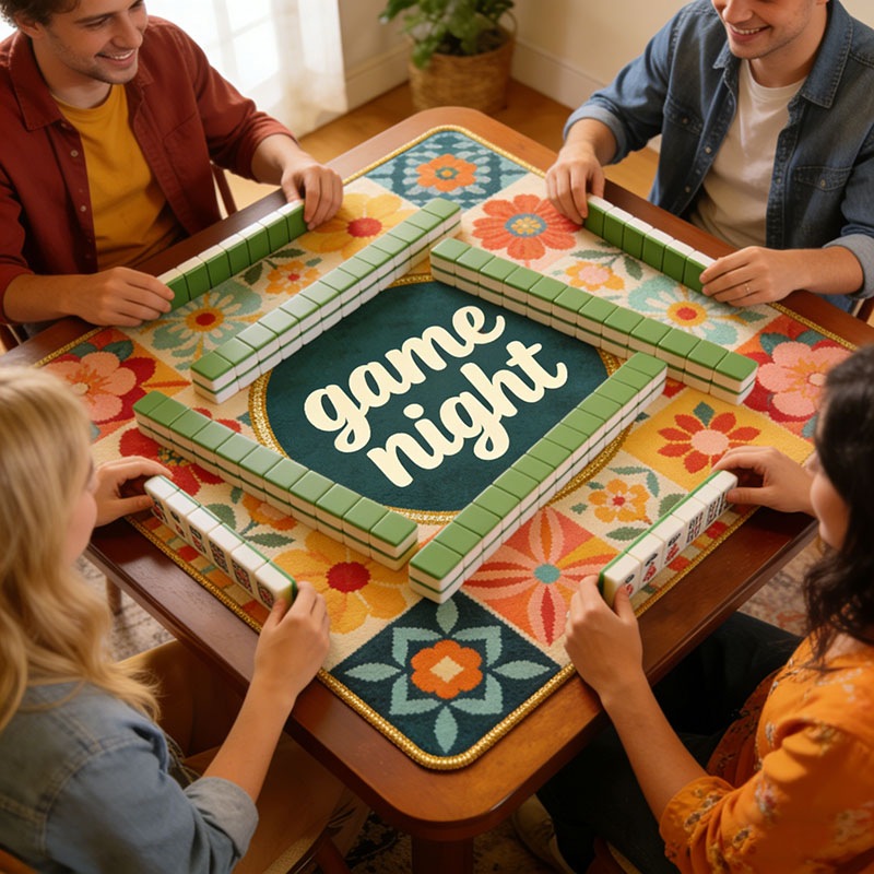 Personalized Retro Patchwork Game Night Mahjong Mat Game Mat Custom Text Gift Neoprene Game Surface Travel Portable Playing for Game Night Holiday