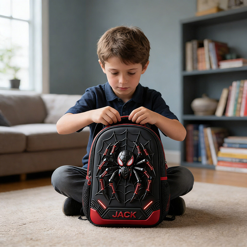 Personalized Cool Spider Theme Backpack Custom Name for Kids Movie Lovers Birthday Black to School Christmas Gift