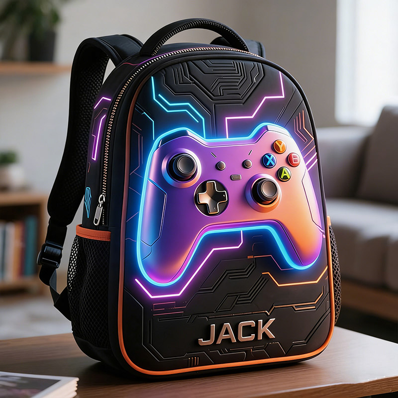 Personalized Children's Game Controller Gamer Theme School Bag Custom Name for Kids Game Lovers Birthday Black to School Christmas Gift