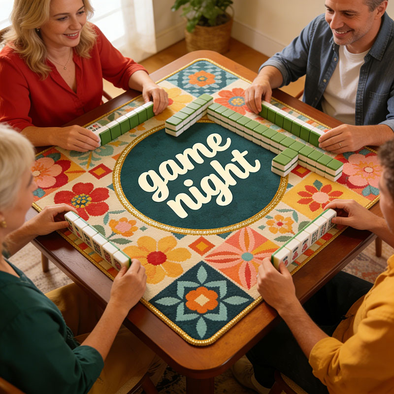 Personalized Retro Patchwork Game Night Mahjong Mat Game Mat Custom Text Gift Neoprene Game Surface Travel Portable Playing for Game Night Holiday