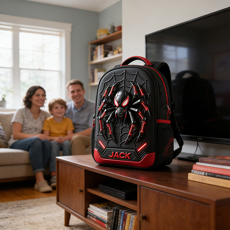 Personalized Cool Spider Theme Backpack Custom Name for Kids Movie Lovers Birthday Black to School Christmas Gift