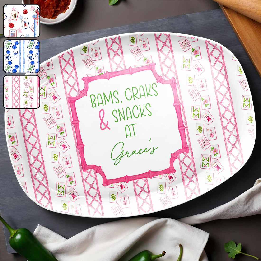 Personalized Mahjong Plate Bams Craks & Snacks with Custom Nmae Gift For Mahjong Lovers