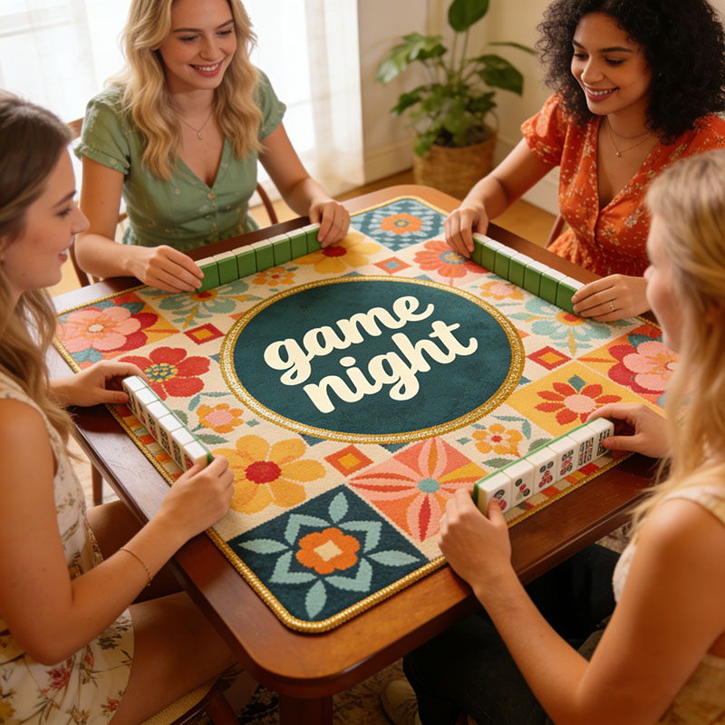 Personalized Retro Patchwork Game Night Mahjong Mat Game Mat Custom Text Gift Neoprene Game Surface Travel Portable Playing for Game Night Holiday