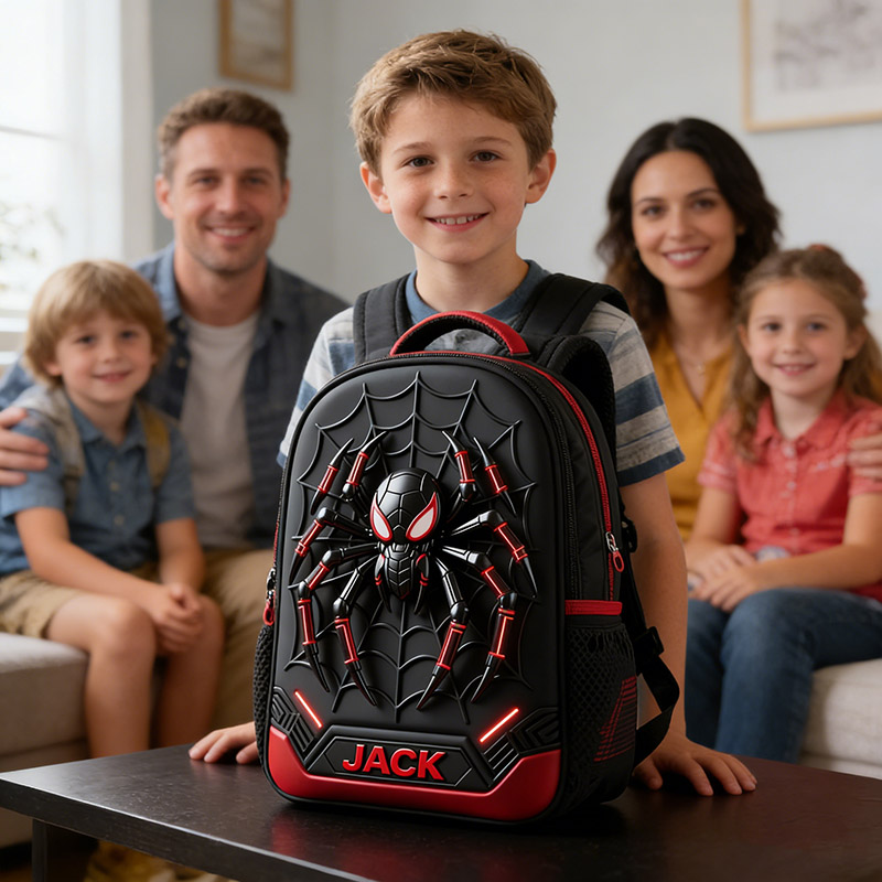 Personalized Cool Spider Theme Backpack Custom Name for Kids Movie Lovers Birthday Black to School Christmas Gift