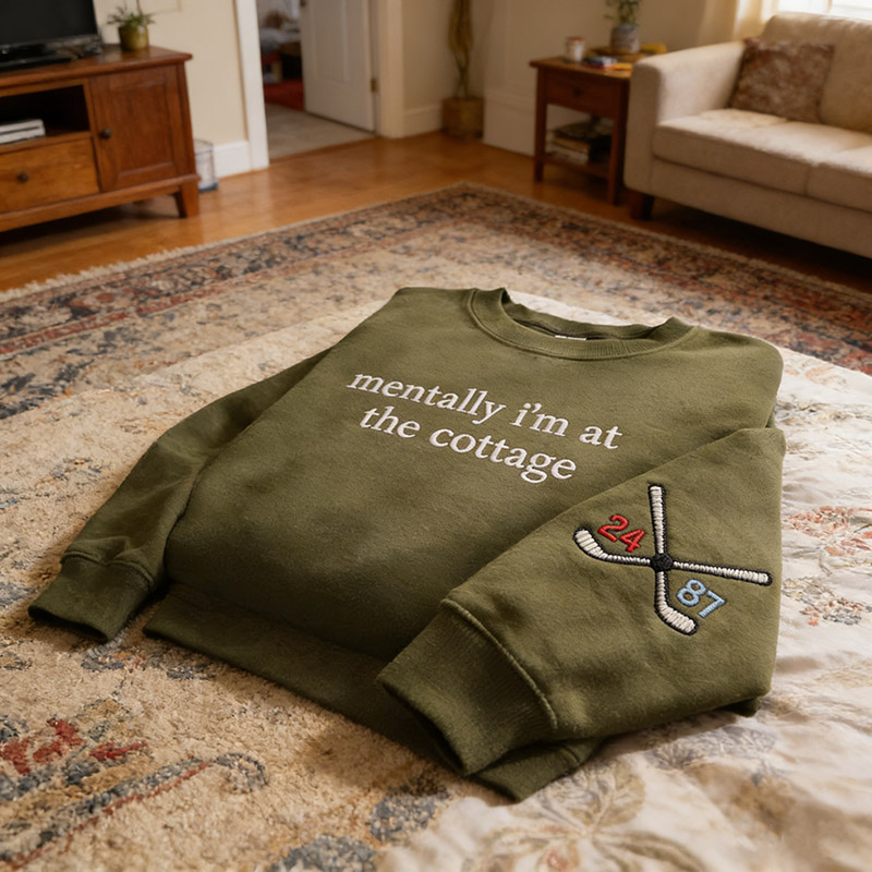 Personalized Mentally I’m at the Cottage Embroidered Sweatshirt Heated Movie Rivalry Hockey Romance LGBT Crewneck Cozy Fan Gift for TV Lovers Book Lovers
