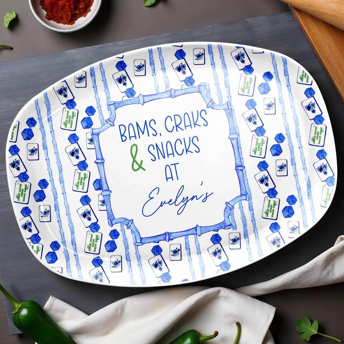 Personalized Mahjong Plate Bams Craks & Snacks with Custom Nmae Gift For Mahjong Lovers