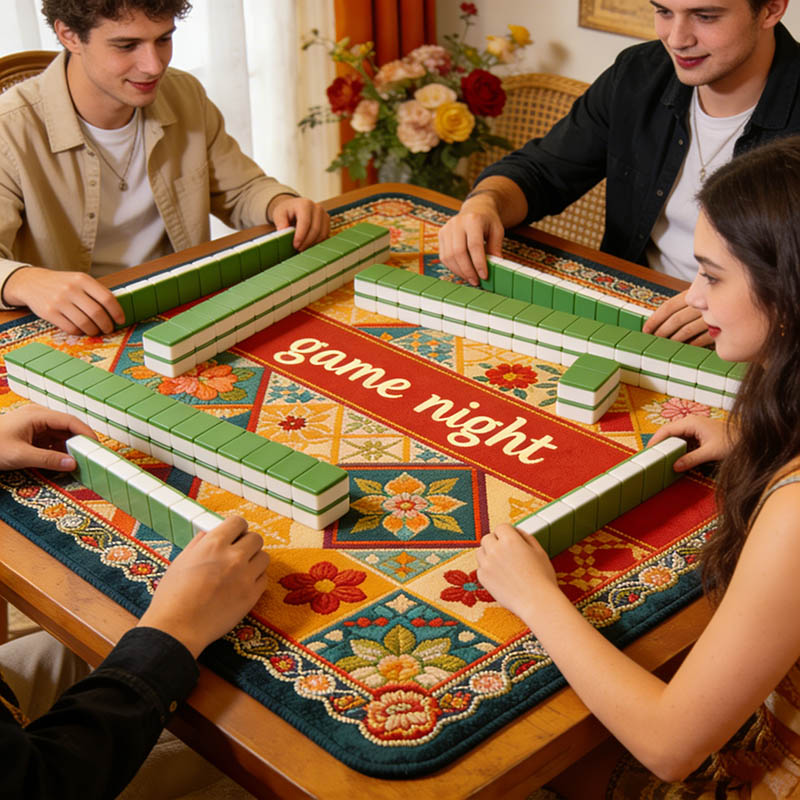 Personalized Retro Game Night Mahjong Mat Game Mat Custom Text Gift Neoprene Game Surface Travel Portable Playing for Game Night Holiday