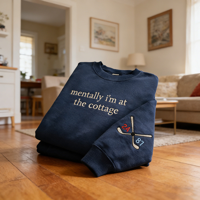 Personalized Mentally I’m at the Cottage Embroidered Sweatshirt Heated Movie Rivalry Hockey Romance LGBT Crewneck Cozy Fan Gift for TV Lovers Book Lovers