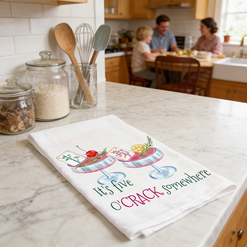 Personalized Mahjong It's Five O'Crack Somewhere Tea Towel Custom Text for Mahjong Lovers for Her