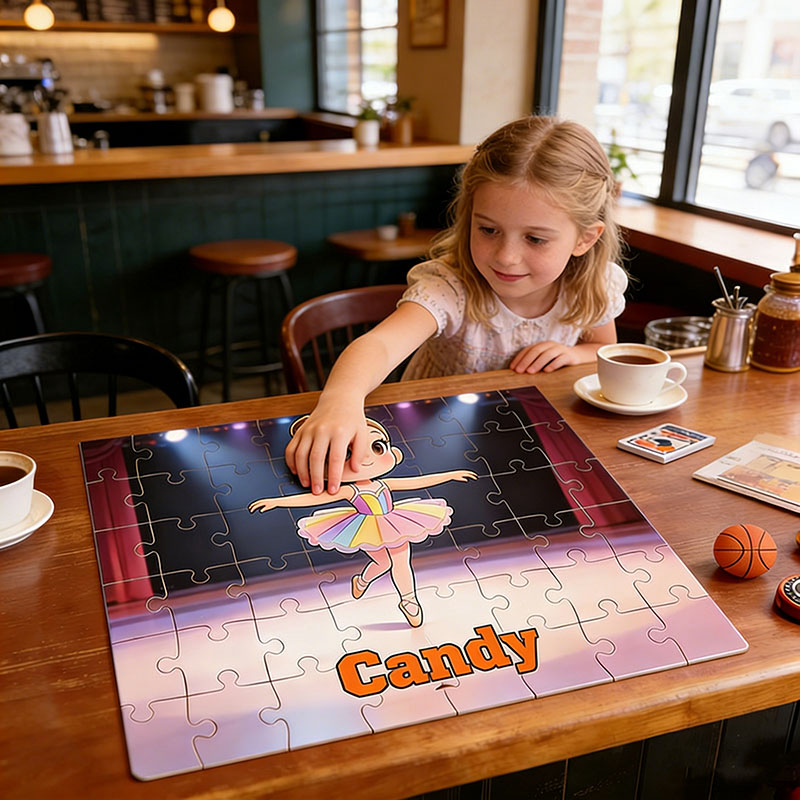 Personalized Cartoon Comic Style Ballet Girl Puzzles Custom with Photos and Names Perfect Gift for Kids and Ballet Dancers