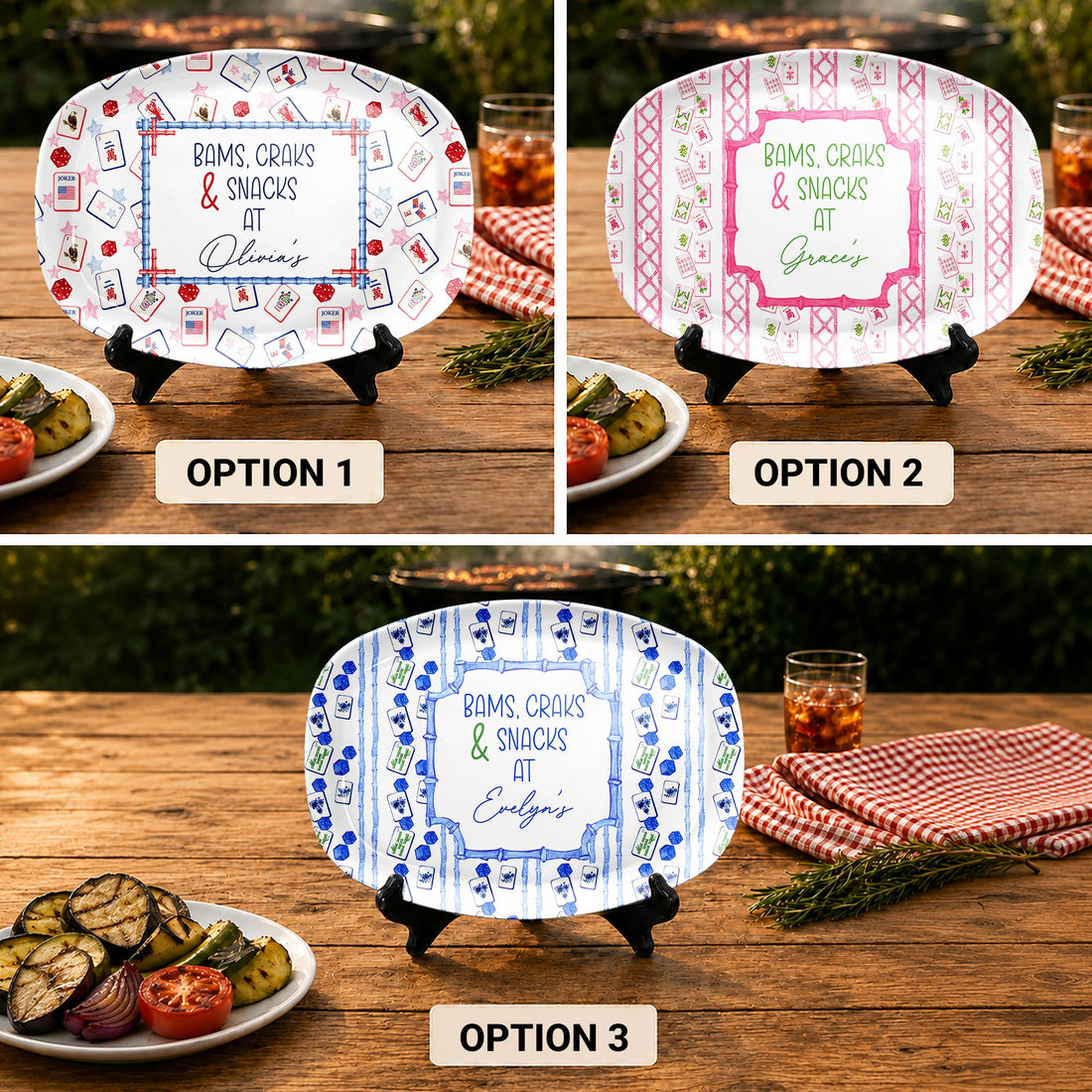Personalized Mahjong Plate Bams Craks & Snacks with Custom Nmae Gift For Mahjong Lovers