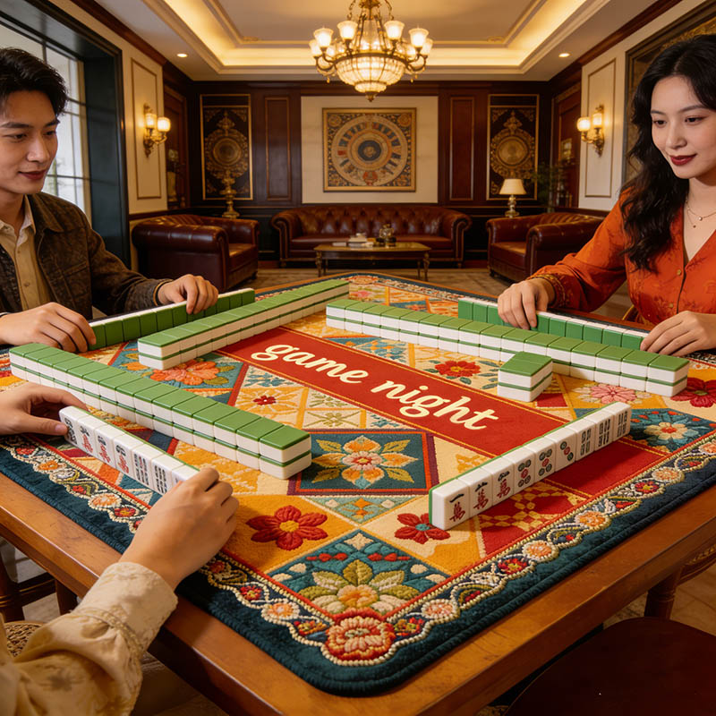 Personalized Retro Game Night Mahjong Mat Game Mat Custom Text Gift Neoprene Game Surface Travel Portable Playing for Game Night Holiday