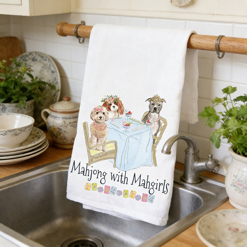 Personalized Mahjong with Mahgirls Dog Tea Towel for Mahjong Lovers for Dog Mom