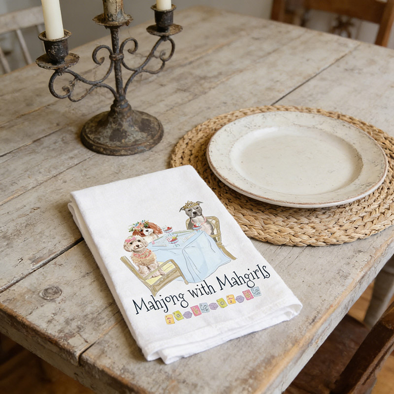 Personalized Mahjong with Mahgirls Dog Tea Towel for Mahjong Lovers for Dog Mom