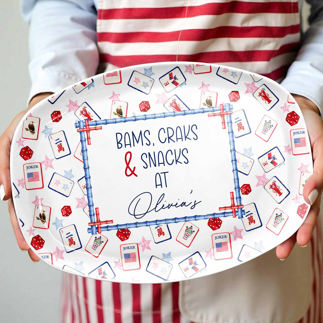 Personalized Mahjong Plate Bams Craks & Snacks with Custom Nmae Gift For Mahjong Lovers