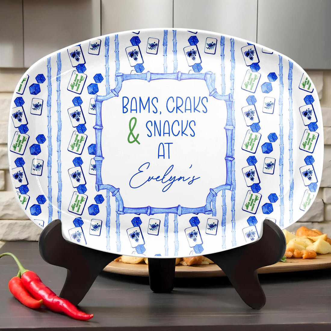 Personalized Mahjong Plate Bams Craks & Snacks with Custom Nmae Gift For Mahjong Lovers