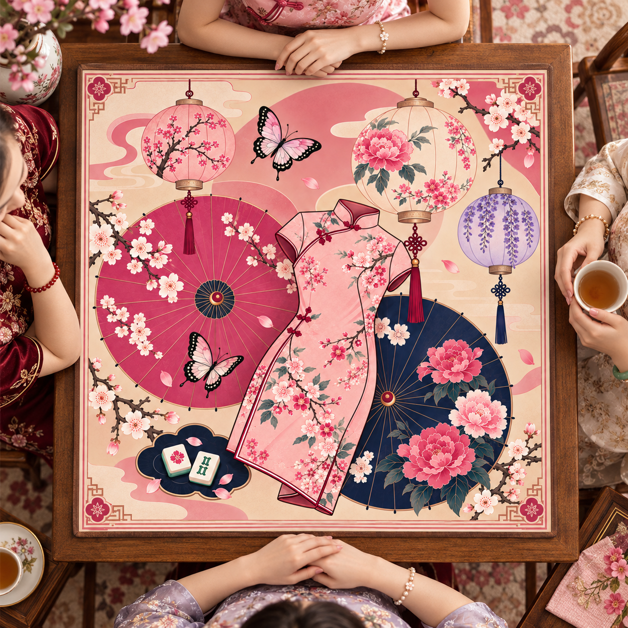 Cherry Blossom & Japanese Style Qipao Mahjong Mat