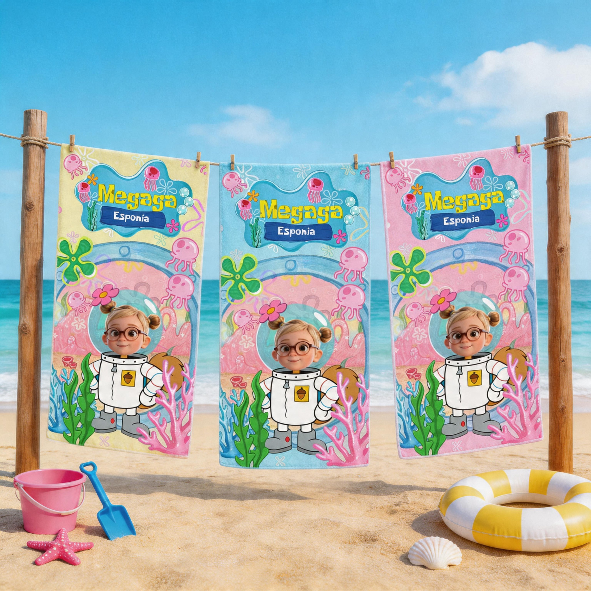 Personalized Kids Beach Towel Custom Name Photo Towel Cute Ocean Theme Swim Pool Gift For Girls Boys